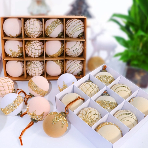 Palle Di Natale In Plastica Floccata Glitter Dipinte Ornamenti Appesi Per Decorazione Albero Festa Casa