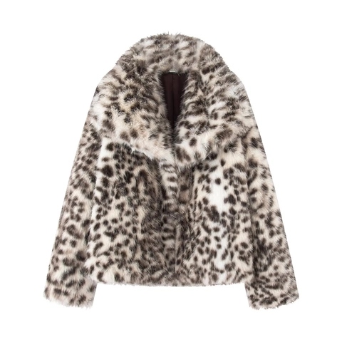 Leopard Print Faux Fur Jas Dames Loose Fit Lange Mouwen Revers Knoopsluiting Streetwear Casual Winter Warme Mantel