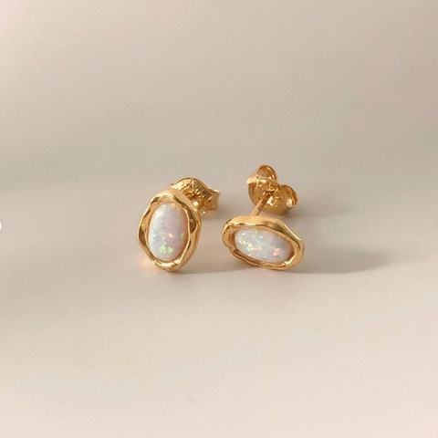 925 Sterling Silver Opal Stud Earrings White Oval Irregular Edge Minimalist INS Style Jewelry For Women