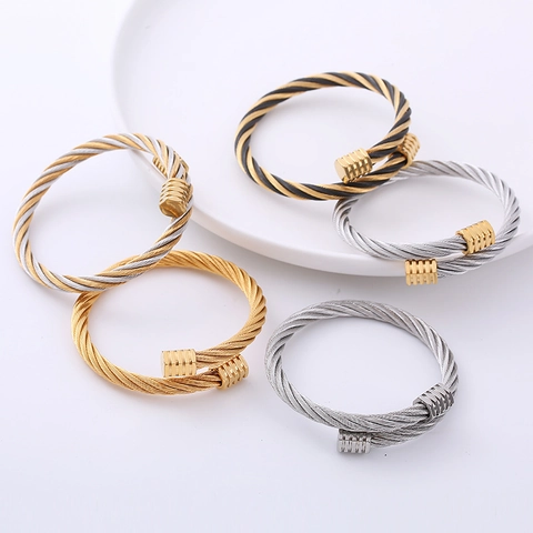 Twisted Cable Wire Bracelet Stainless Steel Open Cuff Bangle Industrial Punk Minimalist Jewelry For Men And Women