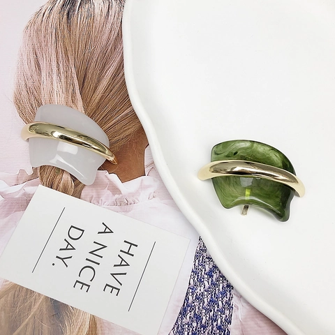 Pince À Cheveux Vintage En Résine Et Alliage De Zinc Support Queue De Cheval Géométrique Arqué Pour Femmes Style Luxe