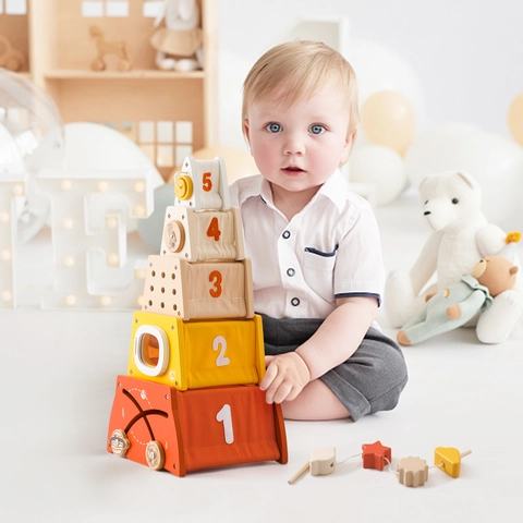 Giocattoli Educativi In Legno Montessori Cubo Di Attività Con Forme Da Inserire Per Bambini In Età Prescolare