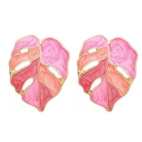 Orecchini Pendenti Foglia Monstera Lega Smalto Goccia Perla Artificial Rhinestone Stile Bohemien Tropicale Con Perno In Acciaio