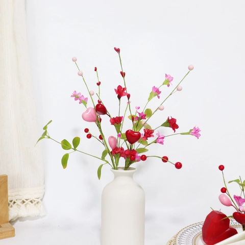 Tiges De Fleurs Artificielles Coeur De Valentin Avec Coeurs En Mousse Fleurs En Polyester Baies Décor De Vase Maison