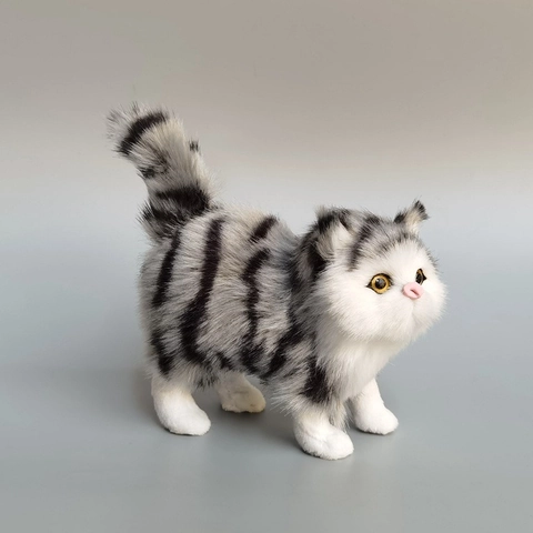 Realistic Simulation Cat Figurine Lifelike Faux Fur Animal Statue Miniature Ornament For Home Office Desktop Decor Gift