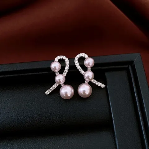 Elegante Rosa Künstliche Perle Schleife Ohrstecker Mit 925 Sterling Silber Ohrring Stecker Kupfer Zirkon Luxus Schmuck