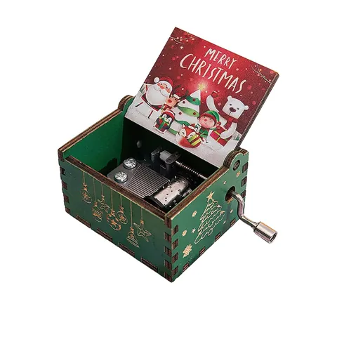 Caja De Música De Madera Con Manivela Mecánica Grabada Tema De Navidad Regalo De Mesa Decorativo Festivo Para La Familia