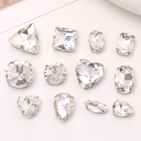Strass In Vetro Di Cristallo Con Castoni A Griffe In Metallo Varie Forme Per Creazione Gioielli Fai Da Te Decorazione Abbigliamento Artigianato