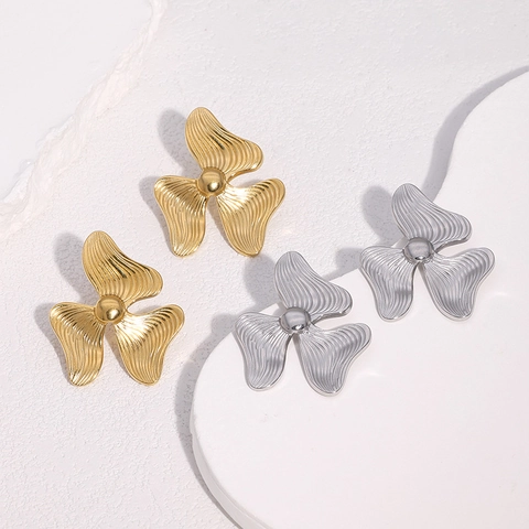 Pendientes De Botón De Flor Chapados En Oro De 18K Acero Inoxidable Diseño De Pétalos Joyería Mujer