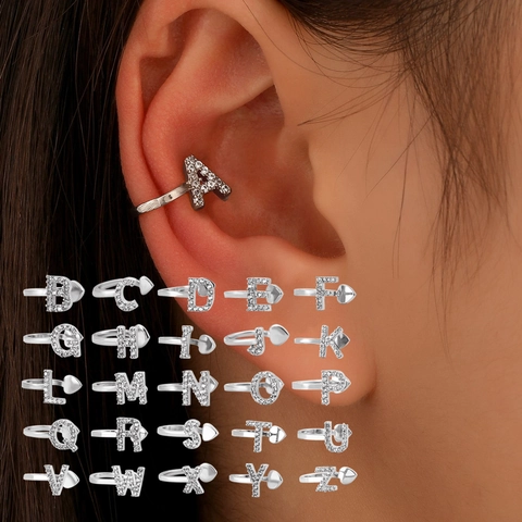Pendientes De Cartílago Con Letra Inicial De Imitación Para Mujer Sin Perforación Joyería De Latón Minimalista Alfabeto Ajustable Elegante Forma De U