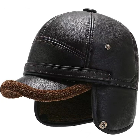 Gorra De Béisbol De Invierno Para Hombre De Cuero PU Con Protección Para Los Oídos Forro Polar Cálido Cortavientos