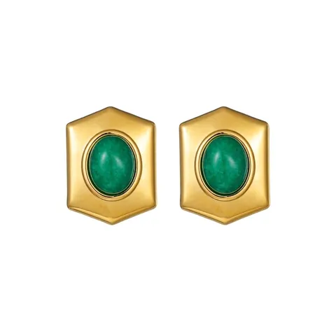 Joyas Geométricas Hexagonales de Acero Inoxidable Bañadas en Oro de 18K Vintage Pendientes de Botón con Strass Verdes Collar Anillo Abierto Mujer
