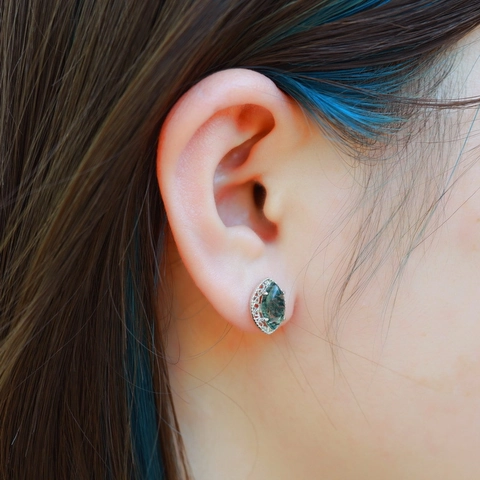 Pendientes de Botón de Ágata Musgosa Natural Con Poste de Plata de Ley 925 Joyas Ovaladas Vintage Piedra Verde Para Mujer Elegante