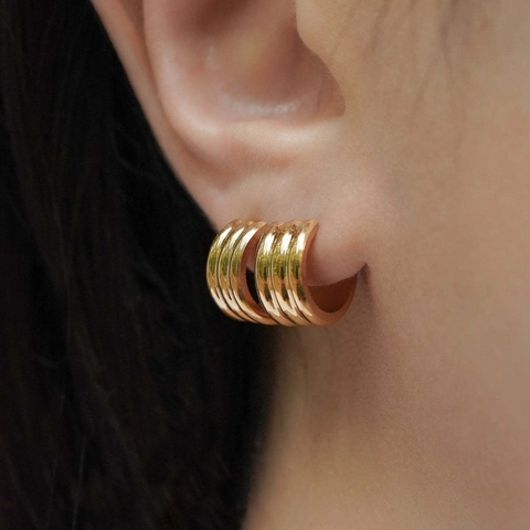 Orecchini a Cerchio a Triplo Strato in Rame Placcato Oro 18K per Donna Orecchini a Bottone Aperti a Forma di C Gioielli Geometrici