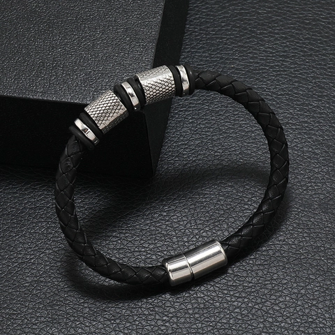Bracciale In Pelle Intrecciata Perline In Lega Chiusura Magnetica Multistrato Gioielli Alla Moda Per Uomini Unisex
