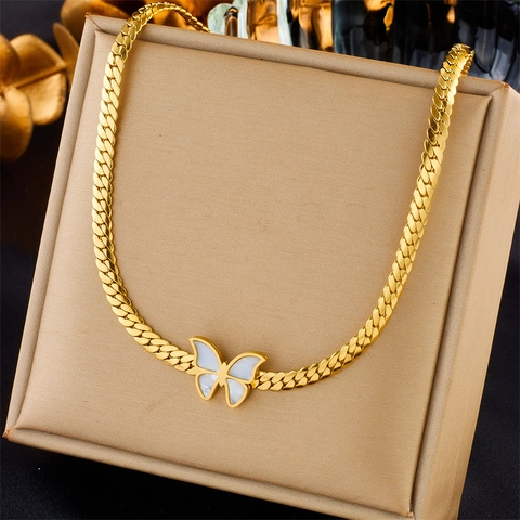 Stainless Steel Butterfly Necklace Bracelet Earrings Jewelry Collection Gold Plated Shell Inlay Jewelry For Women Girls
