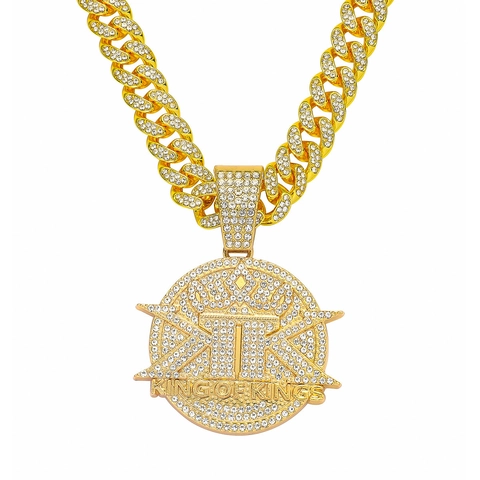 Collana Con Ciondolo Rotondo Corona King Of Kings Lega Strass Catena Cubana Hip Hop Moda Gioielli Uomo