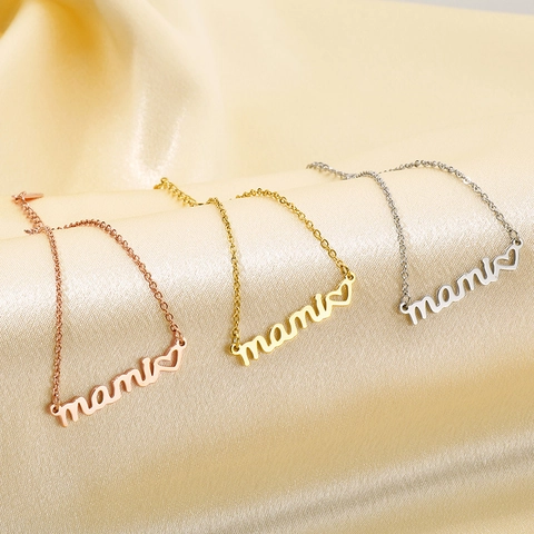 Collar Y Pulsera Con Colgante De Letra De Corazón Mama Mami De Acero Inoxidable Joyería De Cadena De Clavícula Para Mujer