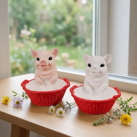 Silikonform Süßes Schwein Mit Korb Skulptiertes Tierdesign Für DIY Kerzenglas Harzguss Gips Blumentopf Backen Deko