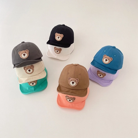 Cappello Da Baseball Per Neonati Visiera Morbida Puro Cotone Ricamo Orso Carino Traspirante Per Bambini