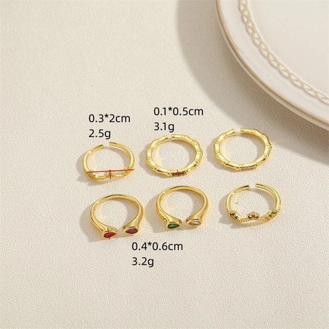 Bagues Ouvertes Ajustables Pour Femmes Cuivre Zircon Coloré Design Bambou Couronne Goutte D'eau Bijoux Mode