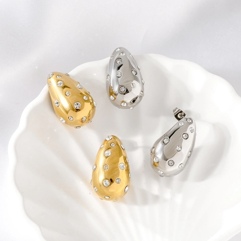Orecchini a Goccia in Acciaio Inossidabile per Donna Moda Strass Intarsiati Orecchini a Bottone Geometrici Spessi Gioielli da Pendolare