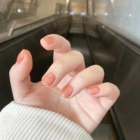 Short Square Round Press On Nails Translucent Nude Pink Glossy Solid Color Artificial False Nails For Women Daily Style