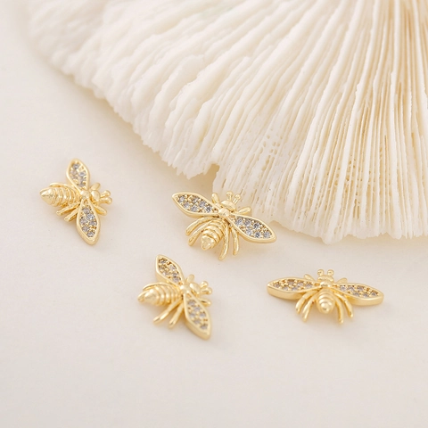 Pendentif En Forme D'Abeille Fabrication Bijoux Cuivre Plaqué Or Avec Zircon Pour DIY Collier Bracelet Boucles D'Oreilles