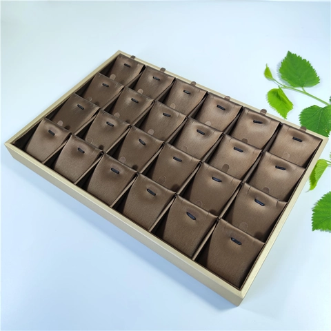 Jewelry Display Tray Necklace Pendant Organizer Multi Slot Brushed PU Leather Grid Design For Showcase Counter Storage
