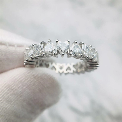 Heart Shaped Cubic Zirconia Eternity Ring Copper White Gold Plated Romantic Jewelry For Women Gift