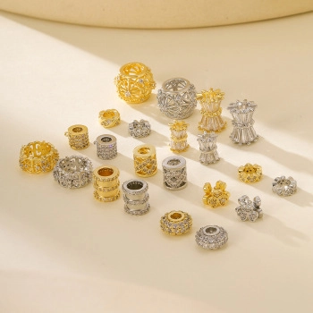 DIY Jewelry Making Metal Zirconia Inlaid Large Hole Round Spacer Beads Handmade Bracelet Necklace Craft Supplies Accessories