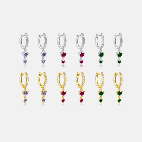 925 Sterling Silver Dangle Hoop Earrings Geometric Round Colorful Zircon Huggies Fashion Trendy Jewelry For Women