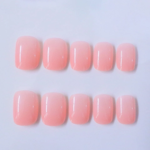 Künstliche Fingernägel Zum Aufkleben Rosa Gelee Kurz Eckig Glänzend Süß Minimalistisch Maniküre Für Damen