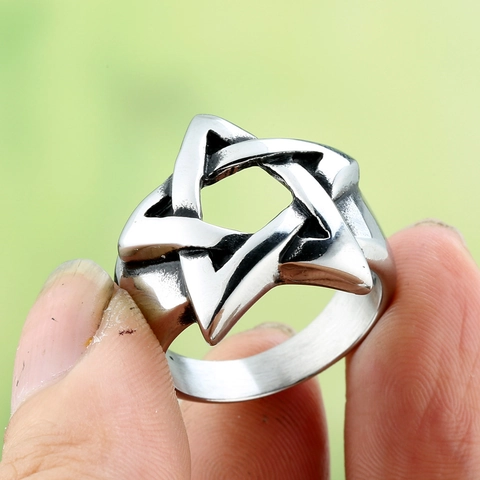 Anillo De Estrella De Cinco Puntas Estilo Punk Vintage Acero Inoxidable Hexagrama Dominante Joyería Para Hombres Mujeres