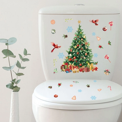 Autocollants De Couvercle De Toilette De Noël PVC Autocollants De Salle De Bain Bonhomme De Neige Arbre Décor De Maison