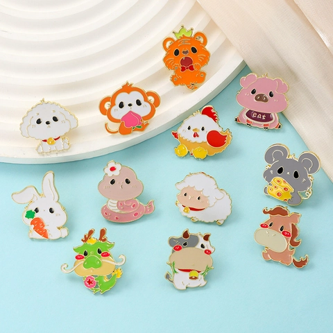 Cartoon Chinesische Sternzeichen Emaille Anstecknadeln Legierung Süße Abzeichen Kleidung Rucksack Dekor Kawaii Kinder
