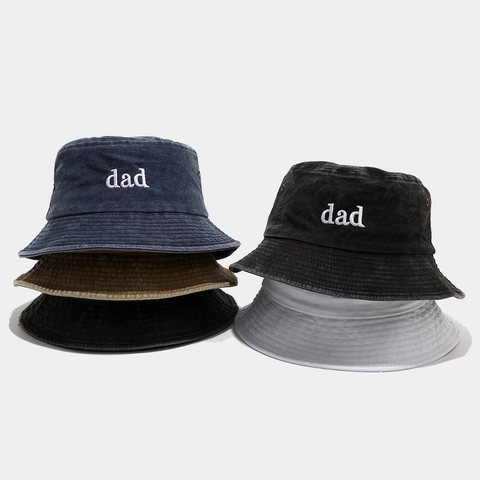 Cappello Alla Pescatora In Cotone Lavato Ricamo Lettere Dad Vintage Traspirante Esterno Protezione Solare Casual Per Uomo