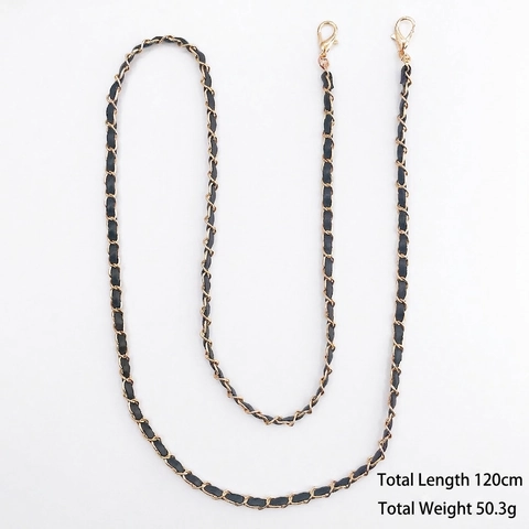Replacement Bag Strap Metal Alloy Chain Interwoven PU Leather Crossbody Shoulder Handbag Phone Lanyard With Lobster Hooks
