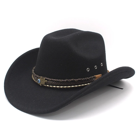 Western Cowboy Fedora Hat For Women Men Cotton Polyester Felt Wide Brim With Hamsa Hand Evil Eye Charm Braided Band