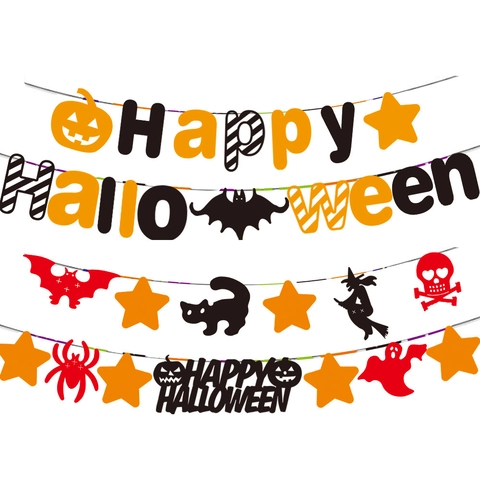 Banner Halloween Ghirlanda Carta Decorazioni Appese Per Festa Spaventosa Gatto Nero Strega Pipistrello Teschio