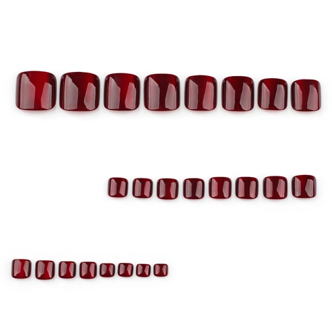 Press On Toenails Wine Red Cat Eye Short Square Glossy Fake Foot Nails Elegant DIY Manicure Foot Decoration Simple