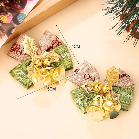 Christmas Bows Ornaments With Bells And Holly Berries Burlap Fabric Ribbon For Tree Decor Gift Wrap DIY Crafts