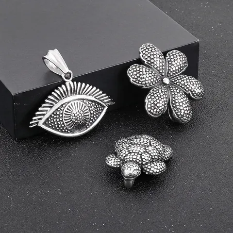 Retro Roestvrijstalen Hanger Ketting Schildpad Bloem Boze Oog Punk Stijl Sieraden Voor Mannen En Vrouwen