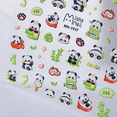 Autocollants Art Des Ongles Relief 3D Design Panda Dessin Animé Bambou Gaufré Mat Autocollant Décoration Manucure DIY