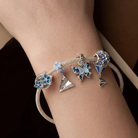 Charm In Argento Sterling 925 Smalto Blu Fiore Farfalla Aeroplano Di Carta Ciondolo Accessori Gioielli Eleganti