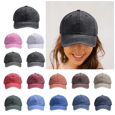 Washed Cotton Baseball Cap Distressed Dad Hat Solid Color Vintage Outdoor Sports Sun Protection Unisex Adjustable
