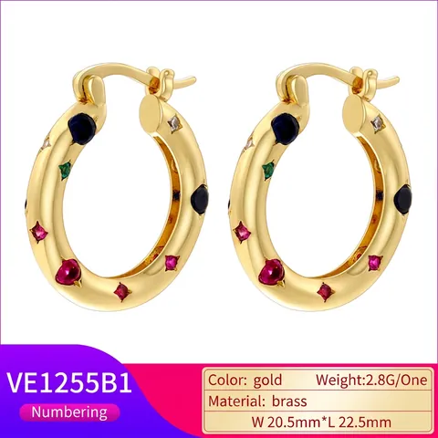 Luxury Copper Zirconia Colorful Rhinestone Hoop Earrings For Women Fashion Star Heart Round Inlaid Gold Silver Jewelry