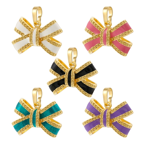 Bowknot Pendant Brass Enamel Rhinestone Sweet Cool Style DIY Necklace Charm For Women
