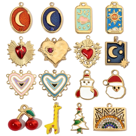 Diy Joyería Fabricación Charms Colgantes Acero Inoxidable Esmalte Corazón Luna Navidad Tarot Para Collar Pulsera Accesorios