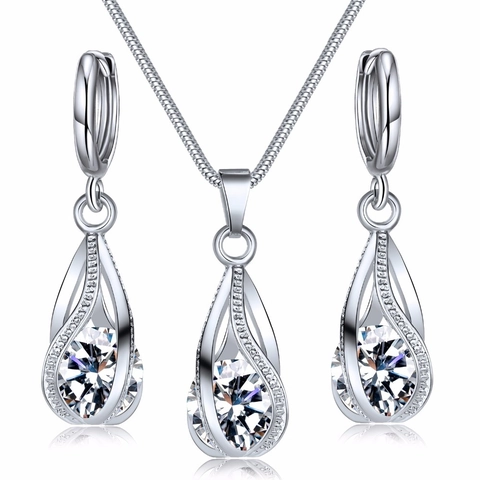 Collar Y Pendientes De Gota Cobre Circón Cristal Hueco Rotativo Joyas Para Mujeres Retro Elegante Moda